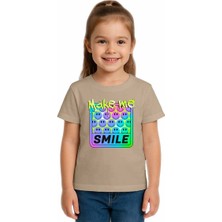 Sedirli Unisex Smile Baskılı Çocuk Tişört Pamuklu Penye Kumaş