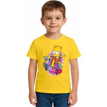 Sedirli Unisex Simpson Baskılı Çocuk Tişört Pamuklu Penye Kumaş