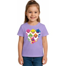Sedirli Unisex Baby Shark Baskılı Çocuk Tişört Pamuklu Penye Kumaş