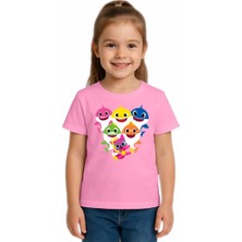 Sedirli Unisex Baby Shark Baskılı Çocuk Tişört Pamuklu Penye Kumaş