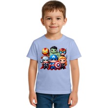 Sedirli Unisex Hulk Kaptan Amerika Demir Adam Baskılı Çocuk Tişört Pamuklu Penye Kumaş
