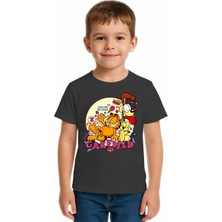 Sedirli Unisex Garfıeld Baskılı Çocuk Tişört Pamuklu Penye Kumaş