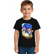 Sedirli Unisex Sonic Baskılı Çocuk Tişört Pamuklu Penye Kumaş