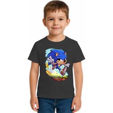 Sedirli Unisex Sonic Baskılı Çocuk Tişört Pamuklu Penye Kumaş