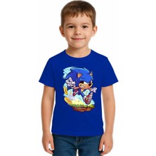 Sedirli Unisex Sonic Baskılı Çocuk Tişört Pamuklu Penye Kumaş