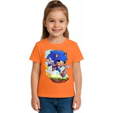 Sedirli Unisex Sonic Baskılı Çocuk Tişört Pamuklu Penye Kumaş