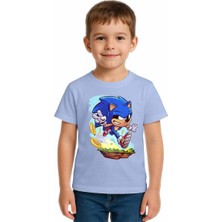 Sedirli Unisex Sonic Baskılı Çocuk Tişört Pamuklu Penye Kumaş
