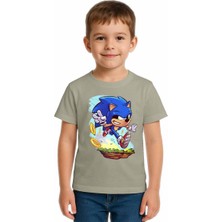 Sedirli Unisex Sonic Baskılı Çocuk Tişört Pamuklu Penye Kumaş
