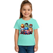 Sedirli Unisex Hulk Kaptan Amerika Demir Adam Baskılı Çocuk Tişört Pamuklu Penye Kumaş