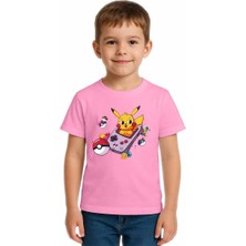 Sedirli Unisex Pikaçu Baskılı Çocuk Tişört Pamuklu Penye Kumaş