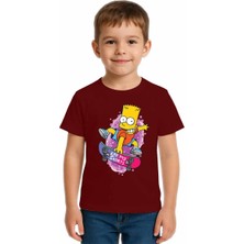 Sedirli Unisex Simpson Baskılı Çocuk Tişört Pamuklu Penye Kumaş