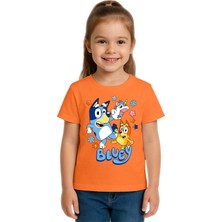 Sedirli Unisex Bluey Baskılı Çocuk Tişört Pamuklu Penye Kumaş