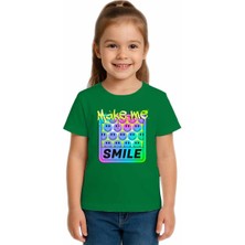 Sedirli Unisex Smile Baskılı Çocuk Tişört Pamuklu Penye Kumaş