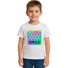Sedirli Unisex Smile Baskılı Çocuk Tişört Pamuklu Penye Kumaş