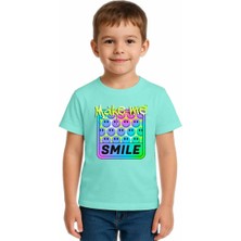 Sedirli Unisex Smile Baskılı Çocuk Tişört Pamuklu Penye Kumaş