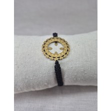 Pina Hediyelik Aksesuar Çelik Çerçeveli Çeyrek Altın Takılan Çeyrek Altın Uyumlu Makrome Bileklik