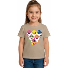 Sedirli Unisex Baby Shark Baskılı Çocuk Tişört Pamuklu Penye Kumaş