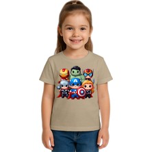 Sedirli Unisex Hulk Kaptan Amerika Demir Adam Baskılı Çocuk Tişört Pamuklu Penye Kumaş