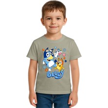 Sedirli Unisex Bluey Baskılı Çocuk Tişört Pamuklu Penye Kumaş
