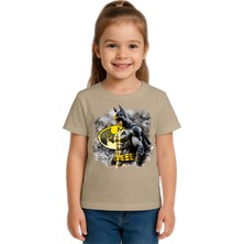 Sedirli Unisex Batman Baskılı Çocuk Tişört Pamuklu Penye Kumaş