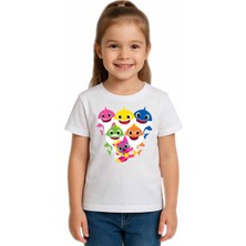 Sedirli Unisex Baby Shark Baskılı Çocuk Tişört Pamuklu Penye Kumaş