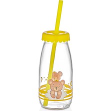 Muf Home Sleepy Bear Sütlük 250ML Cam Pipetli Içecek-Süt Şişesi Ayıcık Figürlü Pipetli Cam Süt Şişesi