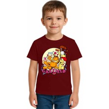 Sedirli Unisex Garfıeld Baskılı Çocuk Tişört Pamuklu Penye Kumaş