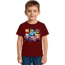 Sedirli Unisex Hulk Kaptan Amerika Demir Adam Baskılı Çocuk Tişört Pamuklu Penye Kumaş