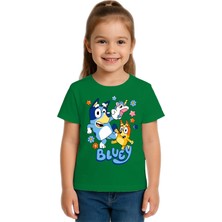 Sedirli Unisex Bluey Baskılı Çocuk Tişört Pamuklu Penye Kumaş