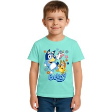 Sedirli Unisex Bluey Baskılı Çocuk Tişört Pamuklu Penye Kumaş