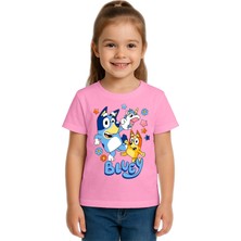 Sedirli Unisex Bluey Baskılı Çocuk Tişört Pamuklu Penye Kumaş