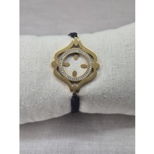 Pina Hediyelik Aksesuar Çelik Çerçeveli Çeyrek Altın Takılan Çeyrek Altın Uyumlu Makrome Bileklik