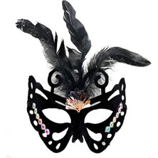 Alfa Life Marketing Siyah Süet Tüylü Kelebek Figür Parti Maskesi