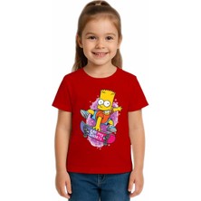 Sedirli Unisex Simpson Baskılı Çocuk Tişört Pamuklu Penye Kumaş