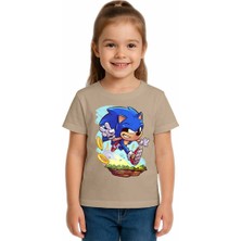 Sedirli Unisex Sonic Baskılı Çocuk Tişört Pamuklu Penye Kumaş