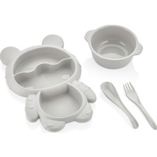 Muf Home Ayıcık Şekilli 3 Bölmeli 4 Parça Çocuk Bebek Mama Tabağı + Çorba Kasesi-Çatal Kaşıklı Beslenme Kabı