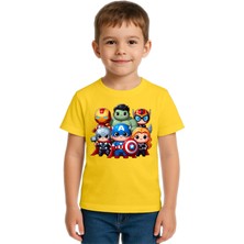 Sedirli Unisex Hulk Kaptan Amerika Demir Adam Baskılı Çocuk Tişört Pamuklu Penye Kumaş