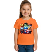 Sedirli Unisex Hulk Kaptan Amerika Demir Adam Baskılı Çocuk Tişört Pamuklu Penye Kumaş