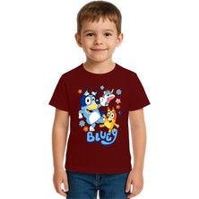 Sedirli Unisex Bluey Baskılı Çocuk Tişört Pamuklu Penye Kumaş
