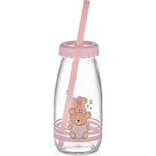 Muf Home Sleepy Bear Sütlük 250ML Cam Pipetli Içecek-Süt Şişesi Ayıcık Figürlü Pipetli Cam Süt Şişesi