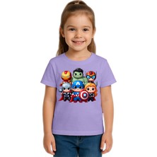 Sedirli Unisex Hulk Kaptan Amerika Demir Adam Baskılı Çocuk Tişört Pamuklu Penye Kumaş