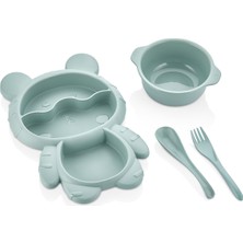 Muf Home Ayıcık Şekilli 3 Bölmeli 4 Parça Çocuk Bebek Mama Tabağı + Çorba Kasesi-Çatal Kaşıklı Beslenme Kabı