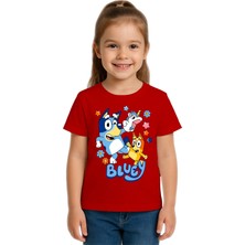 Sedirli Unisex Bluey Baskılı Çocuk Tişört Pamuklu Penye Kumaş