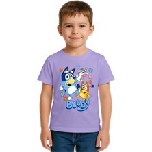 Sedirli Unisex Bluey Baskılı Çocuk Tişört Pamuklu Penye Kumaş