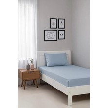 Üntaş Serenat Mavi Lastikli Tek Kişilik Çarşaf 100x200 Dokuma Kumaş ve 50x70 Yastık Kılıfı