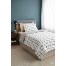 Üntaş Life Serisi Minikaro Siyah Beyaz Geometrik Desenli Tek Kişilik Pamuklu Nevresim Seti 160 x 220 cm