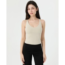 Ayma Active Krema EcoVero™Viskoz Göğüs Pedli Çapraz Ayarlanabilir Askılı V Yaka Longline Bralet
