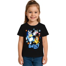 Sedirli Unisex Bluey Baskılı Çocuk Tişört Pamuklu Penye Kumaş