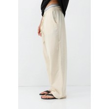 Bel Lastikli Baggy Fit Keten Pantolon Naturel