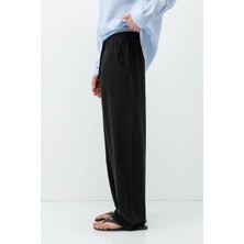 Bel Lastikli Baggy Fit Keten Pantolon Siyah